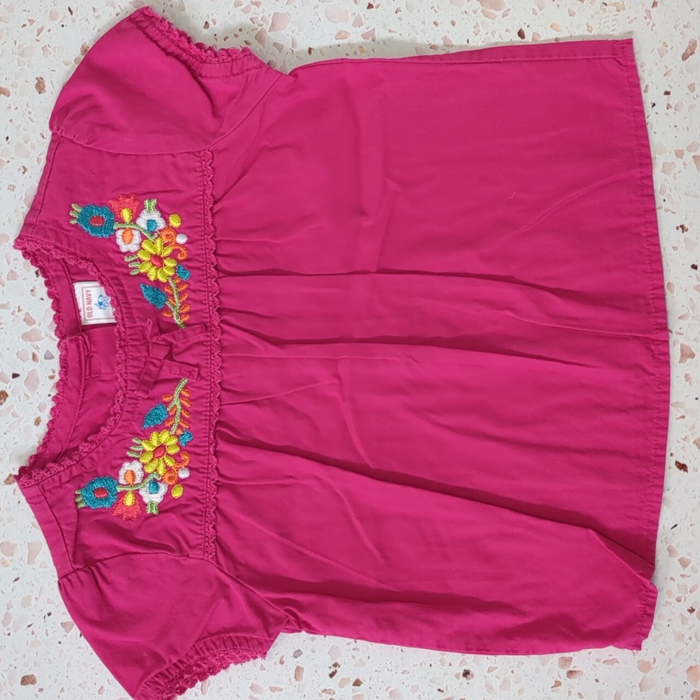 Old Navy | Deep Pink Embroidered Peasant Top | 4T
